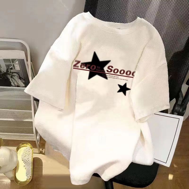 美式復古星星印花短袖T恤女夏季oversize寬鬆設計感小眾純棉上衣