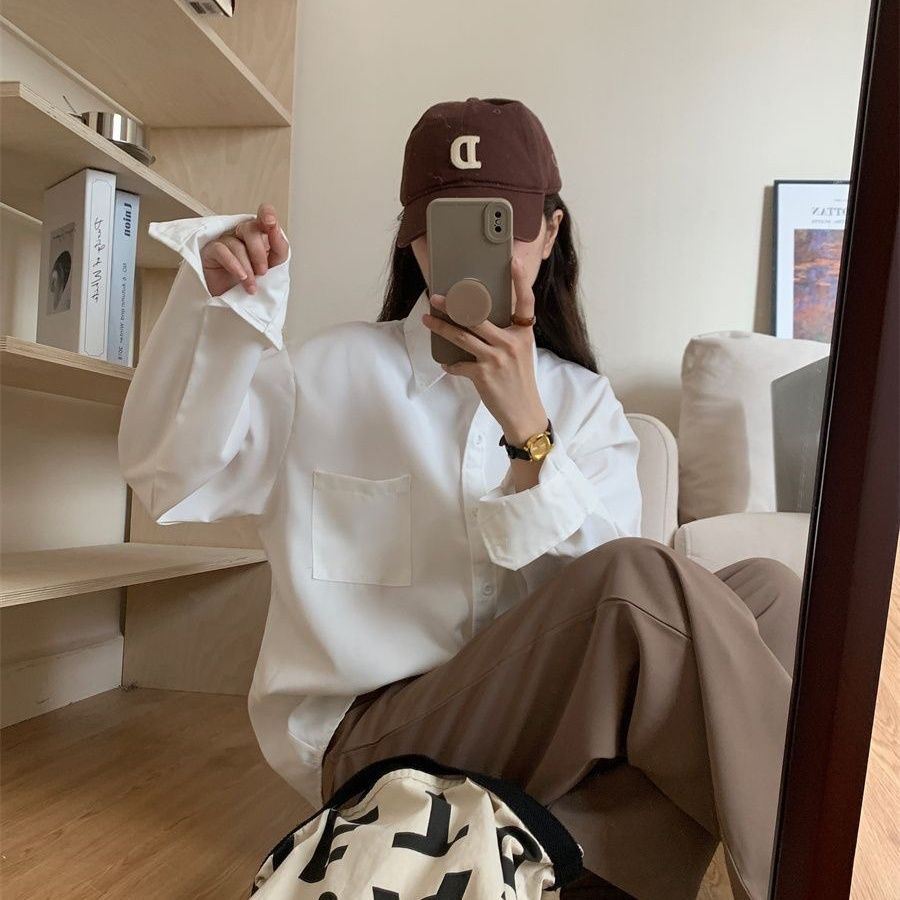 格瑞吉奧基礎白襯衫女內搭外穿春秋款寬鬆襯衣百搭洋氣上衣外套潮