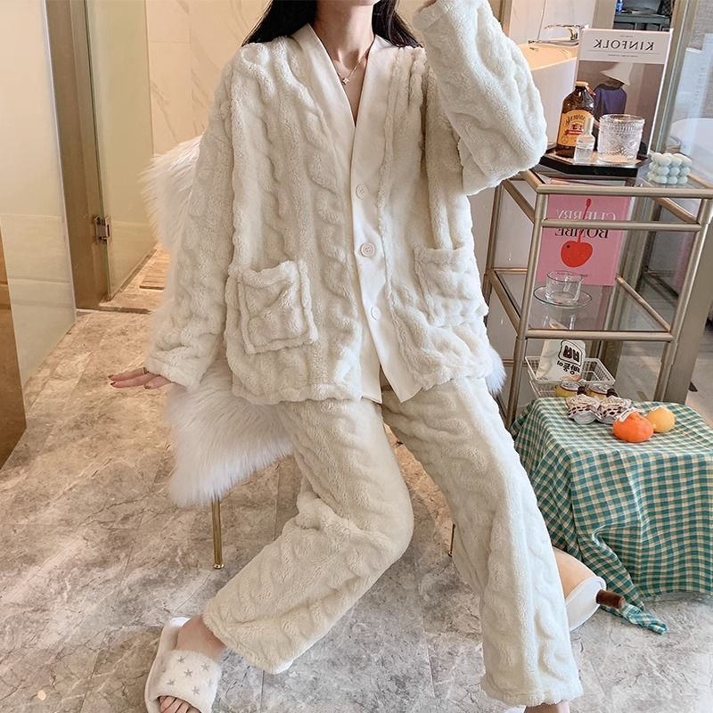 珊瑚絨睡衣女冬季加厚加絨2023年新款套裝秋冬可外穿法蘭絨家居服