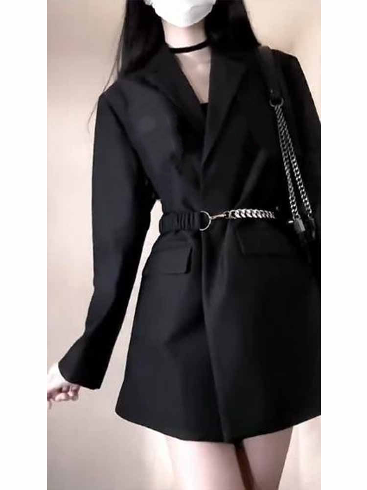 Black suit jacket for women in spring and autumn new Korean style oversize casual loose temperament street waist suit