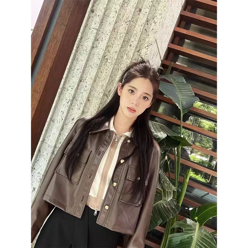 復古皮衣夾克外套女秋季2023新款寬鬆短款機車服設計感長袖上衣潮