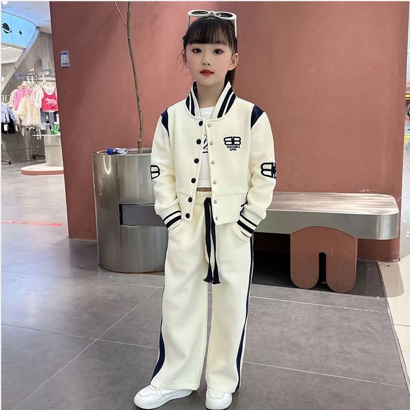 女童春秋套裝2023新款春裝洋氣韓版時髦網紅時髦兒童棒球服兩件套