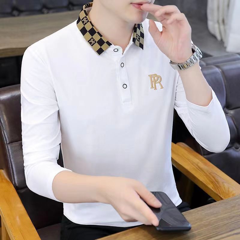 秋季男士长袖T恤韩版修身翻领POLO衫男装立领上衣青年大码打底衫