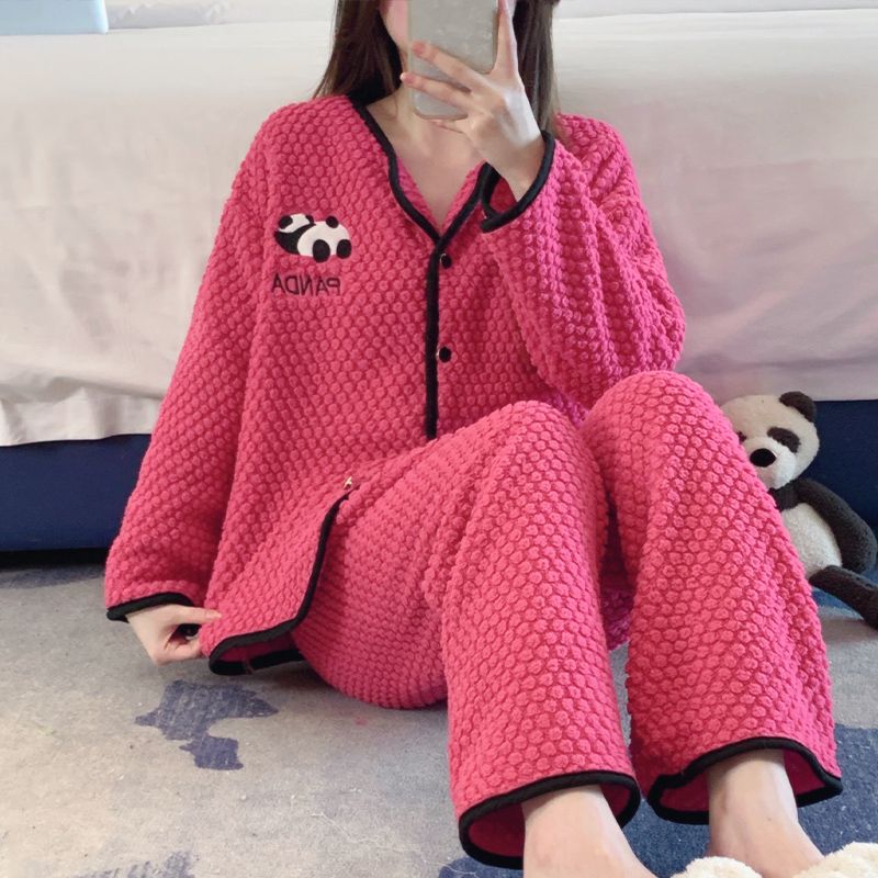 珊瑚絨睡衣女秋冬季加厚加絨學生韓版網紅風爆款法蘭絨家居服套裝