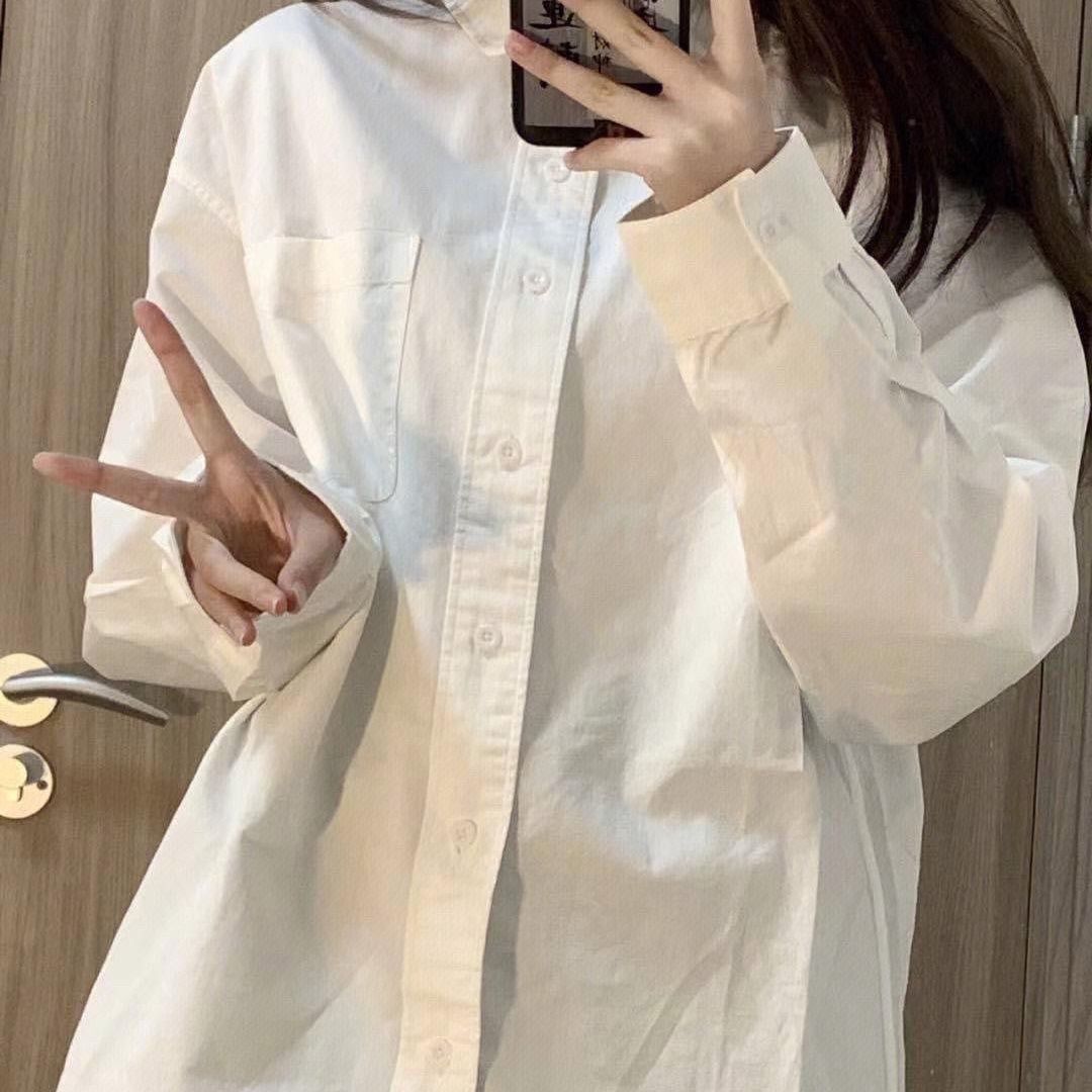 格瑞吉奧慵懶風春秋冬白色襯衫外套內搭女翻領打底衫小眾寬鬆上衣