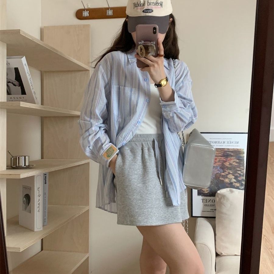 格瑞吉奧條紋襯衫外套女春秋韓系設計感小眾獨特防曬開衫長袖上衣