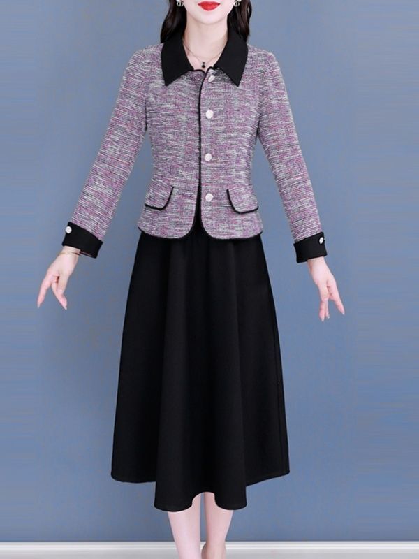 时尚长袖连衣裙女装秋2023新款高端庄气质年轻小香风显瘦两件套装