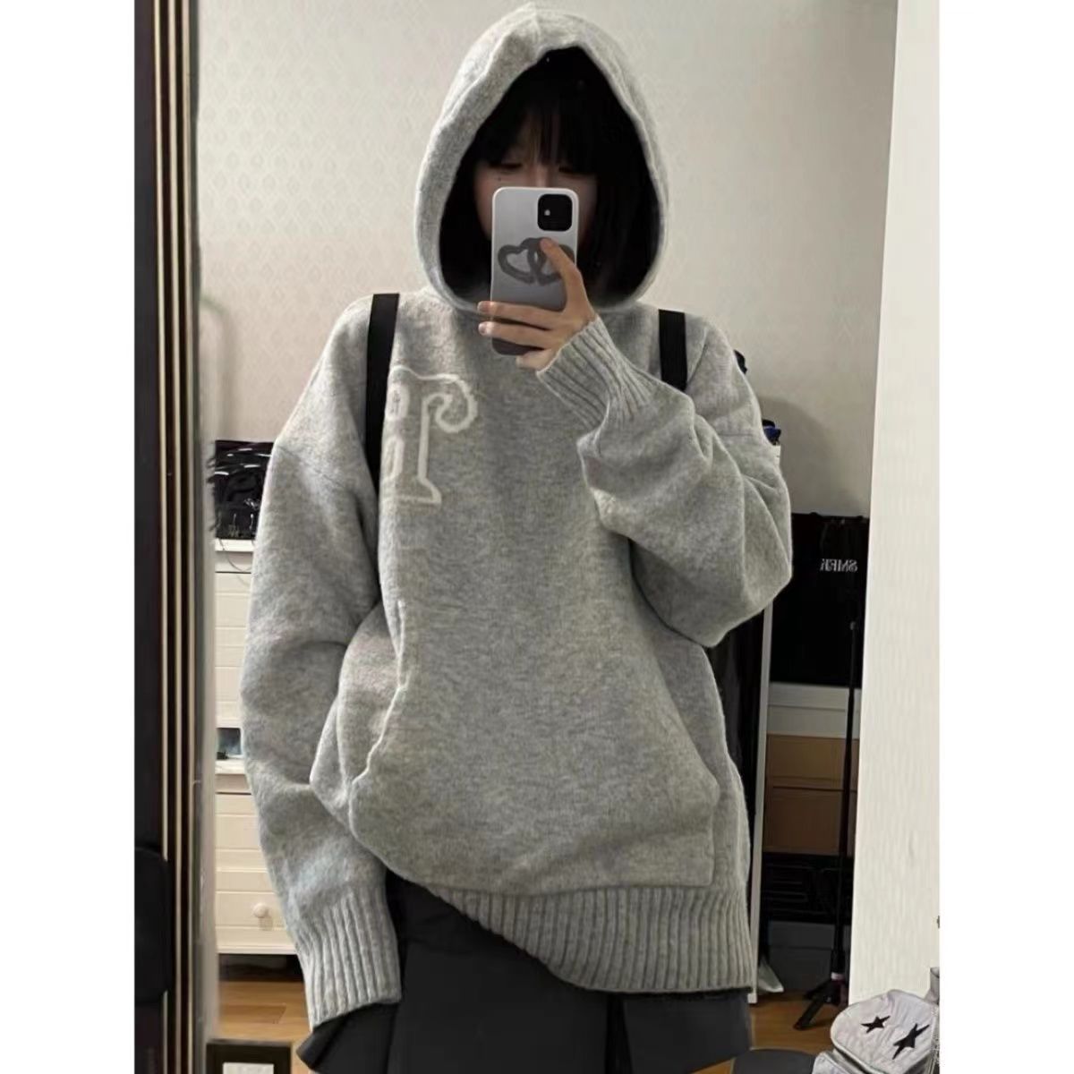 高級感連帽毛衣秋冬季新款慵懶風微胖mm寬鬆別致小眾針織衫上衣女