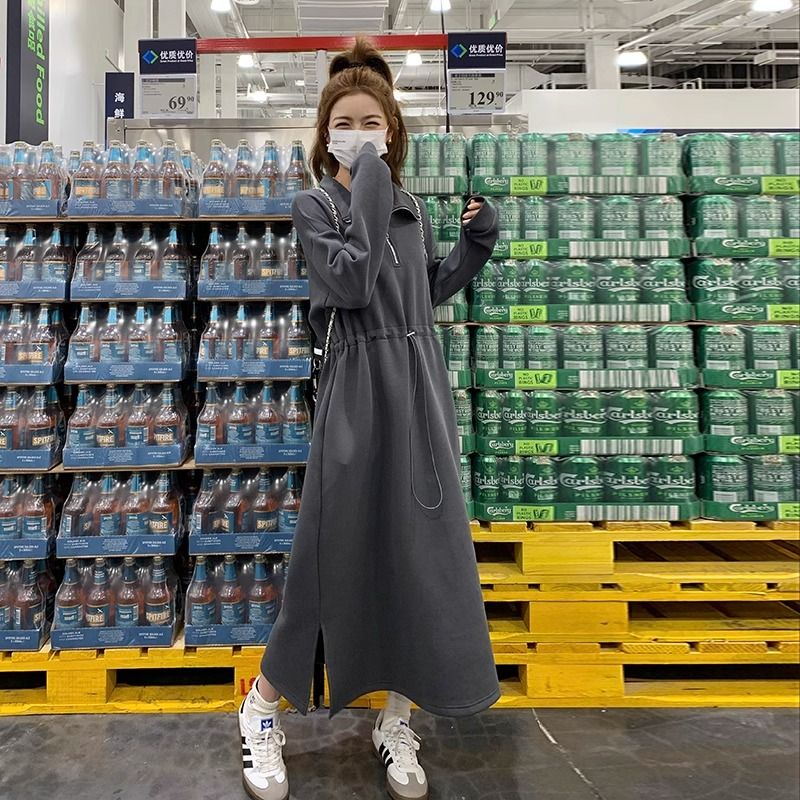 胖mm大碼韓版長袖衛衣裙女裝春秋款收腰顯瘦氣質連衣裙200斤300潮
