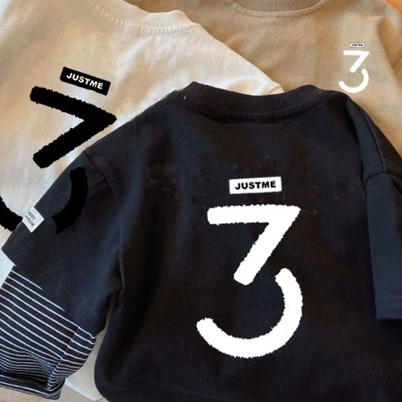 100% pure cotton fake two-piece boys' long-sleeved T-shirt new children's spring and autumn bottoming shirt Korean style top t