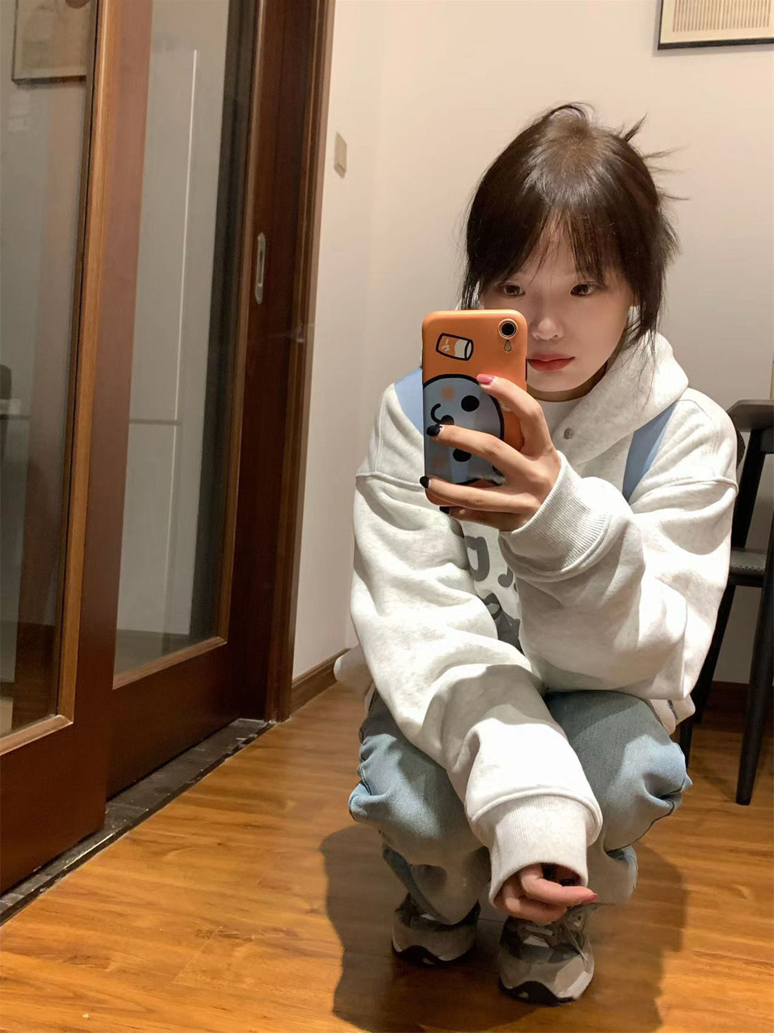 美式復古hello印花連帽衛衣女秋冬新款寬鬆潮牌慵懶風落肩上衣潮