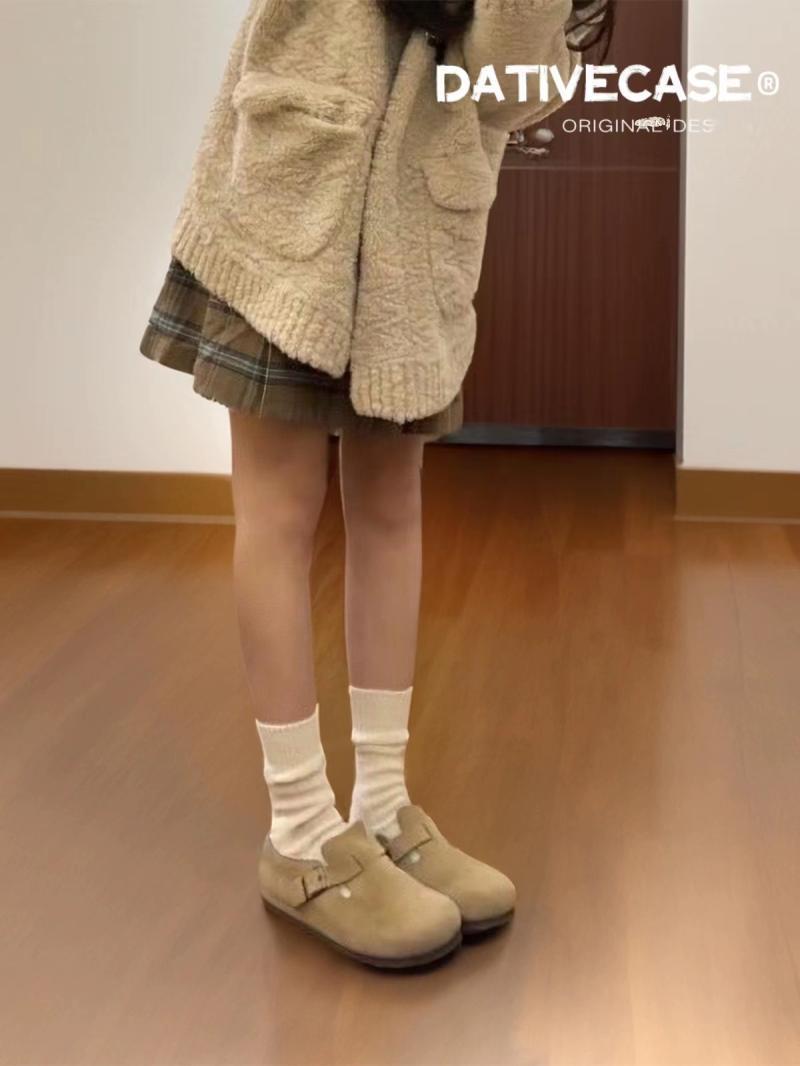 三喜同款勃肯女鞋平底外穿軟皮厚底釣魚博肯全包勃肯鞋單鞋休閒鞋