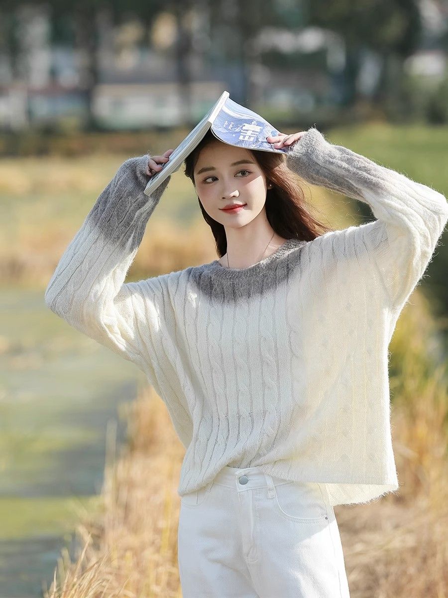 慵懶風麻花毛衣女秋冬外穿2023新款小個子寬鬆套頭長袖針織衫上衣