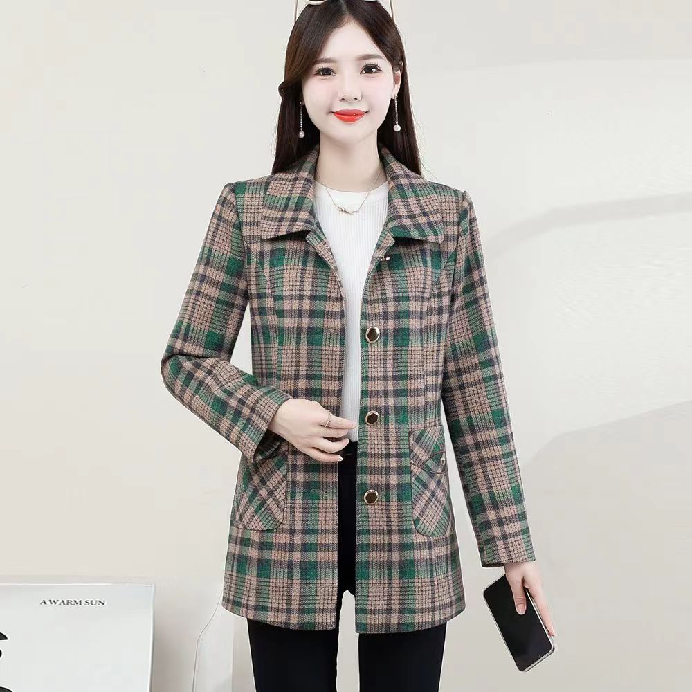 Plaid blazer women's spring and autumn 2023 new hot style middle-aged mother ladies slim slim suit
