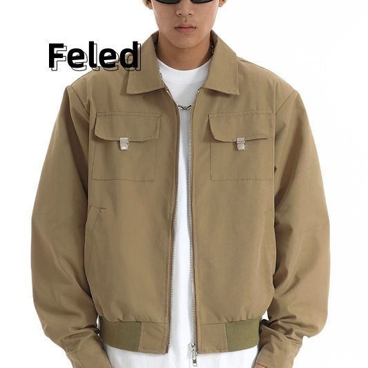 Feila Denton Maillard autumn casual all-match jacket for men and women retro loose lapel zipper work jacket