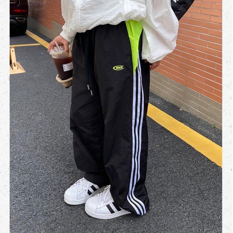 美式vibe復古撞色直筒運動褲男女款寬鬆嘻哈街舞速干休閒百搭長褲