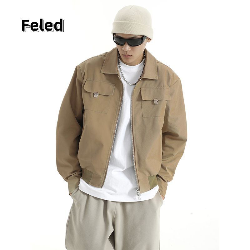 Feila Denton Maillard autumn casual all-match jacket for men and women retro loose lapel zipper work jacket