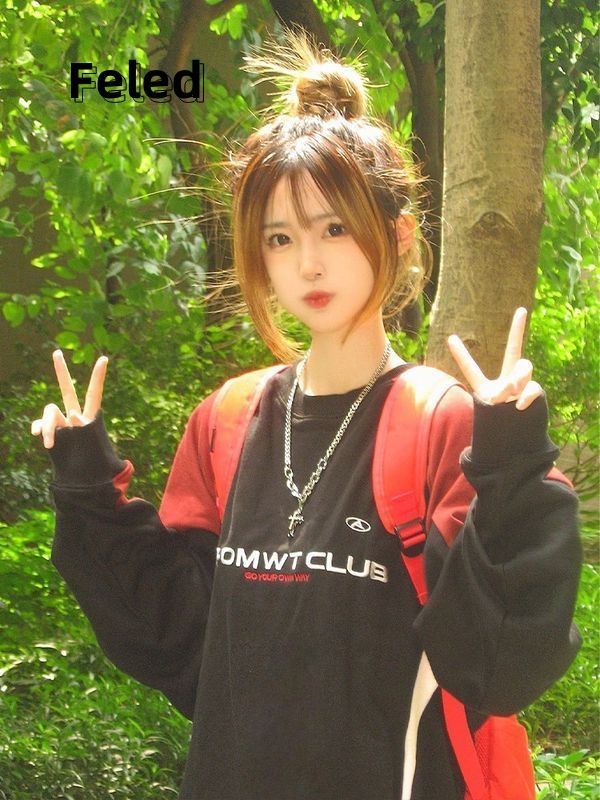 飛拉丹頓美式衛衣男女秋季復古撞色拼接長袖vintage寬鬆情侶上衣