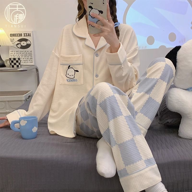 純棉睡衣女士春秋冬季2023年新款可愛卡通簡約休閒寬鬆套裝家居服