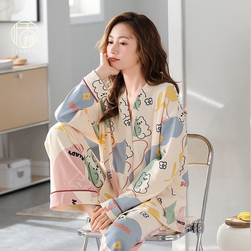 睡衣女春秋款長袖2023年秋季新款網紅風和服可外穿寬鬆家居服套裝