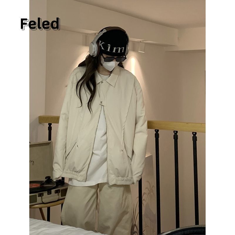 Feila Denton 2023 new autumn work jackets for men and women street national trend baseball uniforms lapel flying trendy tops