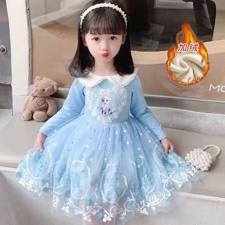 Casual children's skirt 2023 new Elsa princess skirt Elsa girls dress Frozen autumn and winter plus velvet