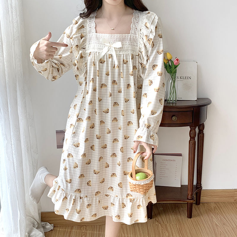 長袖韓版睡裙睡衣女春秋款女款秋季2023新款家居服長款睡裙冬款