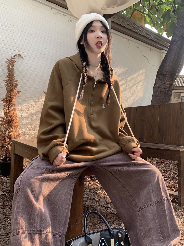 美式大碼胖mm春秋款連帽衛衣女裝新款休閒寬鬆顯瘦長袖上衣300斤