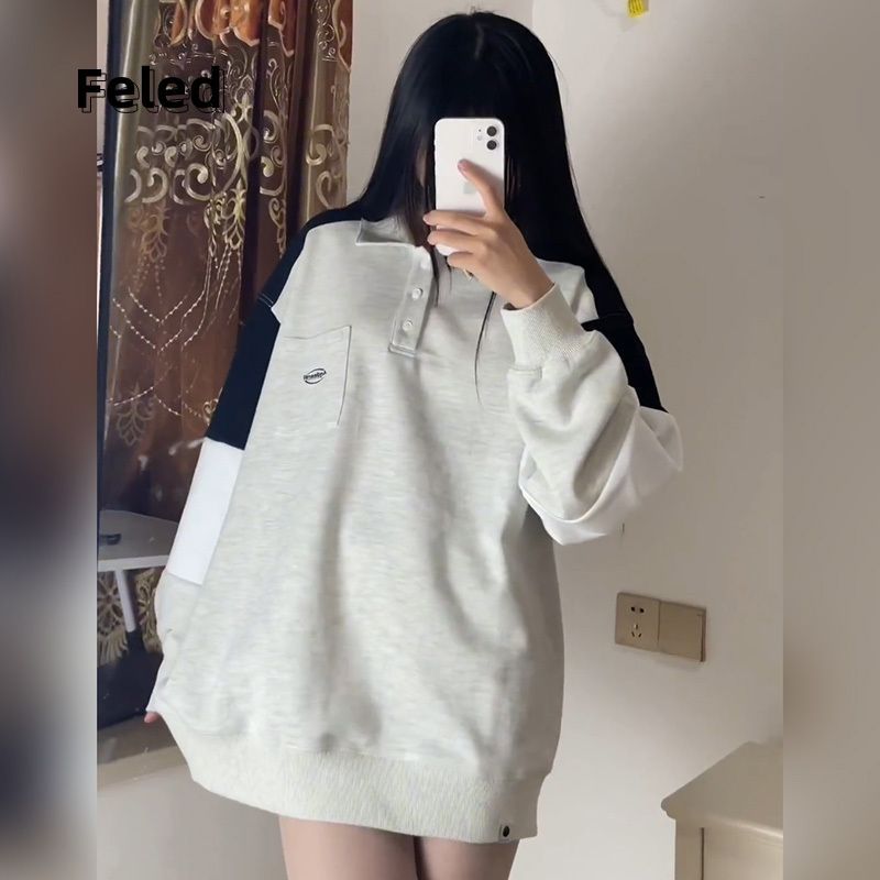 Feila Denton American early autumn new Japanese style color-blocking sweatshirts for men and women casual students all-match sports tops
