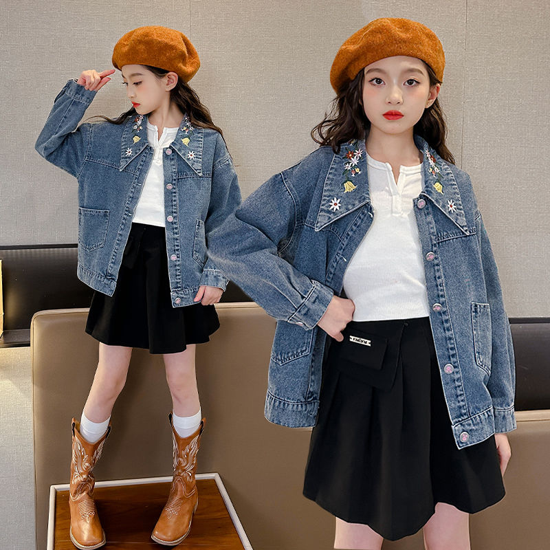 Girls Denim Jacket 2023 New Medium and Large Children's Clothing Dopamine Girls Fashion Versatile Internet Celebrity Tops Spring and Autumn Style