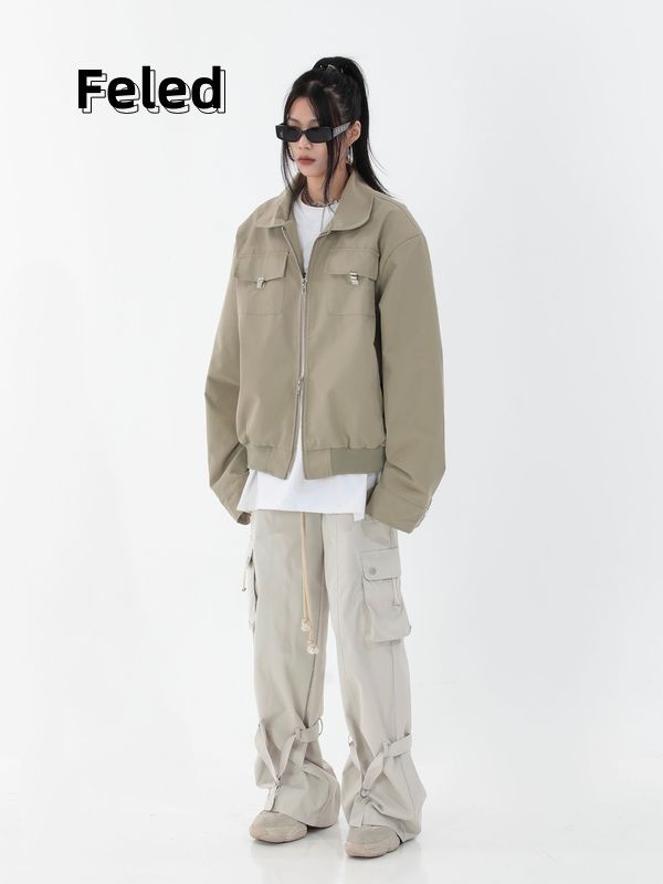 Feila Denton retro jacket for men and women European and American hiphop design Hong Kong style metal buckle short bomber jacket