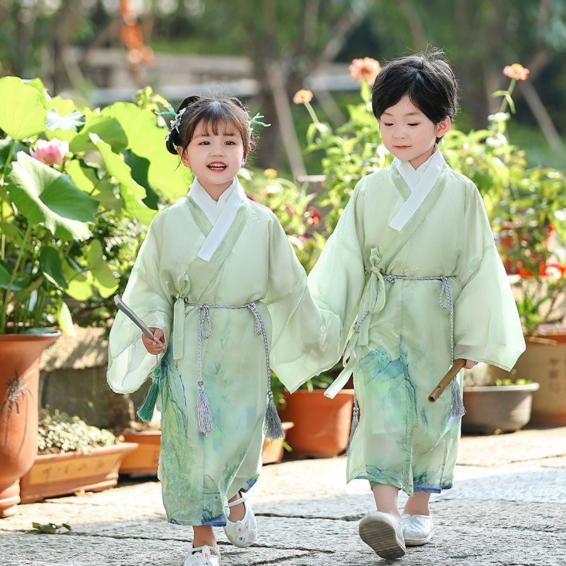 兒童國學漢服中秋男童女童中國風服裝唐裝姐弟裝春秋季古裝演出服