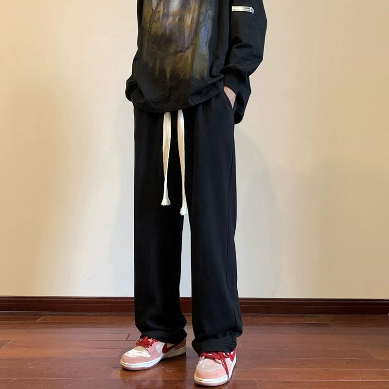 衛褲男秋冬休閒褲寬鬆oversize褲子男闊腿直筒抽繩衛褲潮牌運動褲