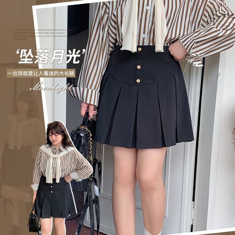 甜辣風高腰遮胯A字半身裙2023秋季新款遮肉甜美顯瘦百褶裙B44