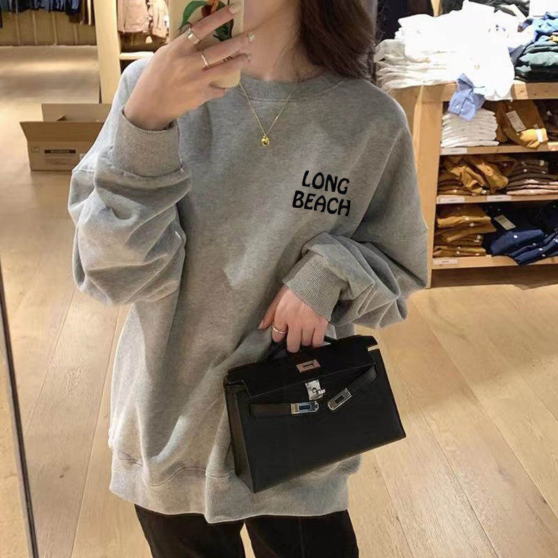 圓領衛衣女無帽韓版寬鬆潮ins秋冬季上衣加絨加厚慵懶風百搭外穿