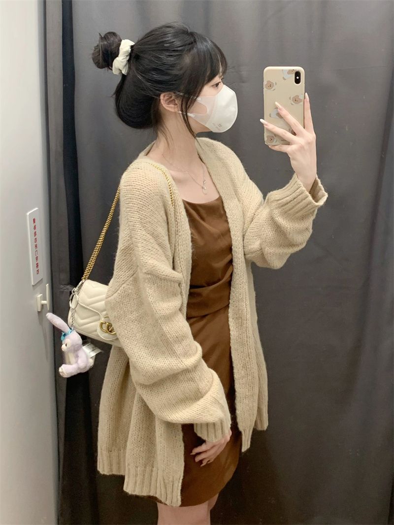 兩件套/單件小眾寬鬆遮肉慵懶風毛衣外套+時尚打底包臀短裙套裝女