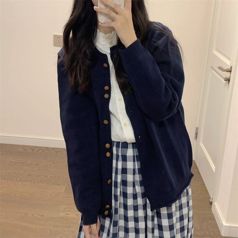 兩件套/單件ins學院風開衫毛衣外套+小個子高腰格子半身裙套裝女