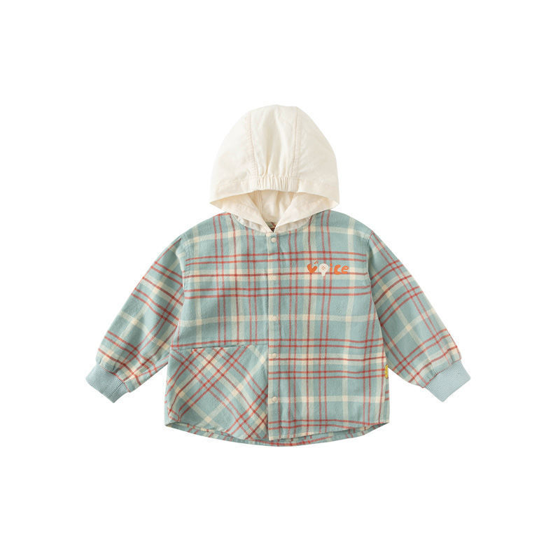 Children's clothing for boys and girls, new autumn coats, children's plaid shirts, casual and fashionable baby hooded tops, spring and autumn clothing
