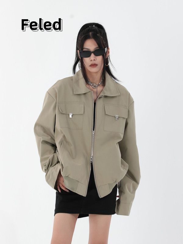 Feila Denton retro jacket for men and women European and American hiphop design Hong Kong style metal buckle short bomber jacket