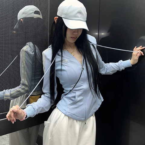 2023美式復古運動衛衣女秋季撞色拼接條紋連帽衫收腰顯瘦外套