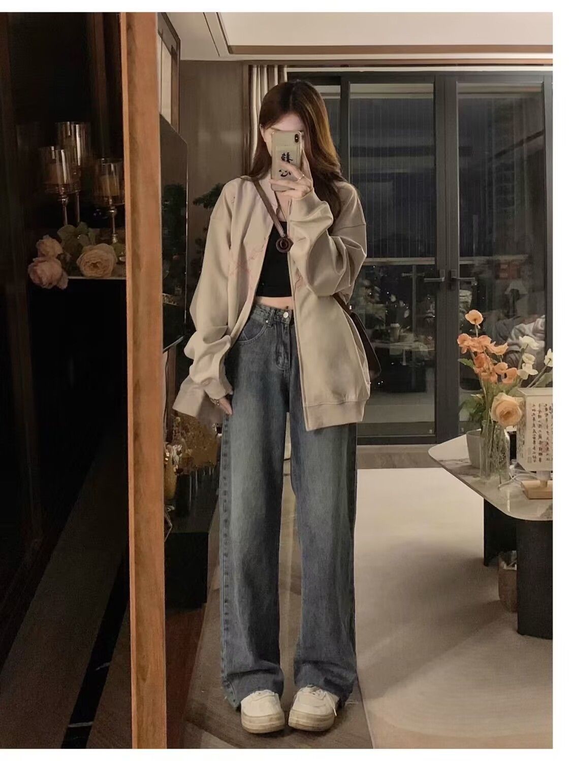 American retro Korean college style autumn coat spring and autumn thin top coat niche casual versatile embroidered clothing