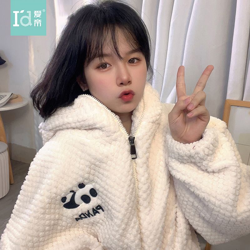 愛帝高檔冬季睡衣女珊瑚絨可愛卡通外穿玫瑰絨加厚保暖家居服套裝