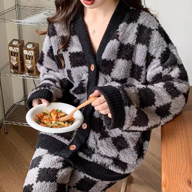 珊瑚絨睡衣女士秋冬季ins風高顏值加絨加厚法蘭絨家居服套裝冬天