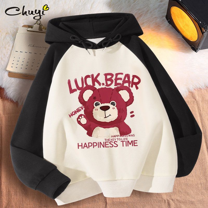 320g heavyweight girl's sweatshirt Strawberry Bear  autumn and winter new style medium and large children's junior high school students' clothes