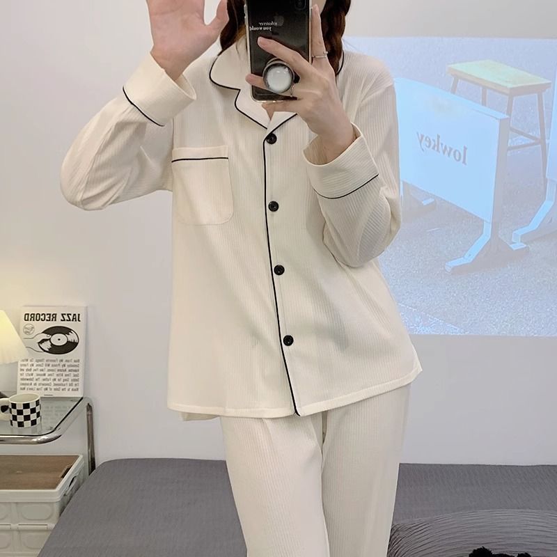 簡約小眾純棉長袖家居服女2022年春秋冬季新款可外穿顯瘦睡衣套裝