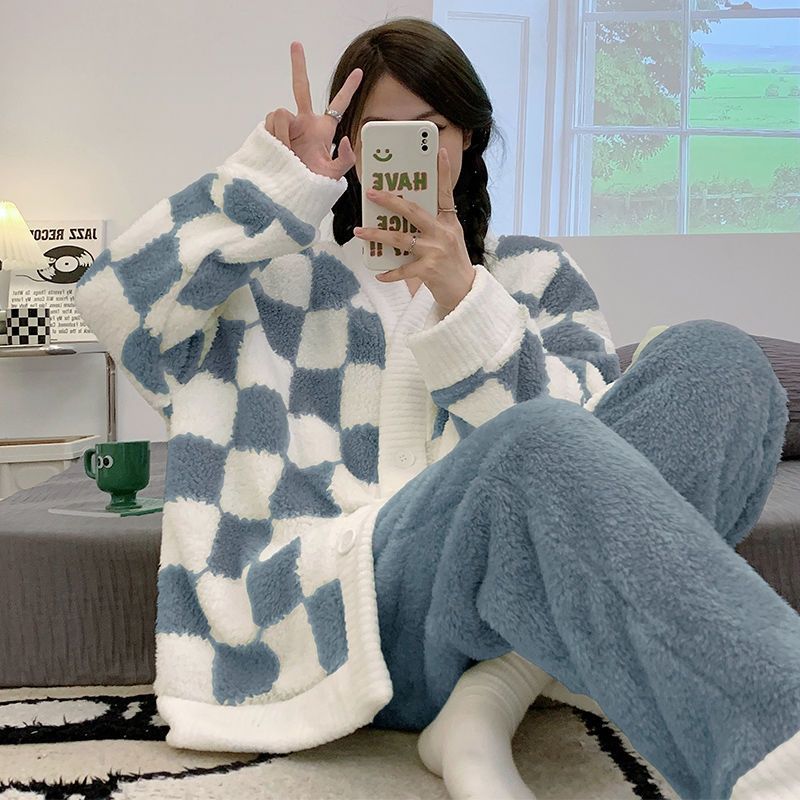 珊瑚絨睡衣女秋冬季加厚保暖甜美可愛學生法蘭絨冬天家居服兩件套