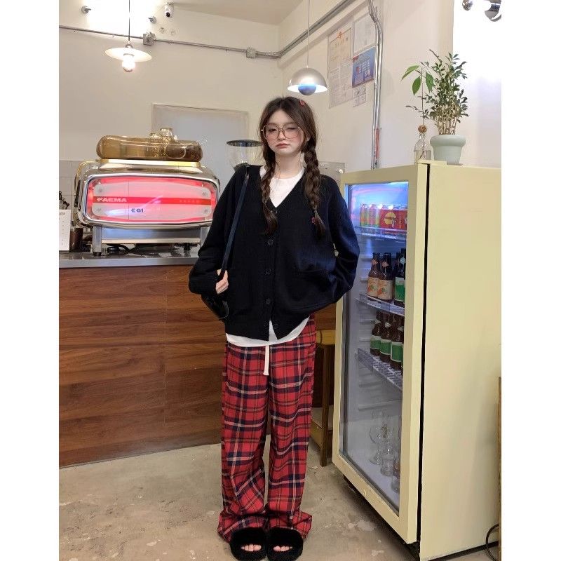 韓版長袖慵懶風寬鬆針織開衫女秋季2023新款V領休閒顯瘦排扣上衣