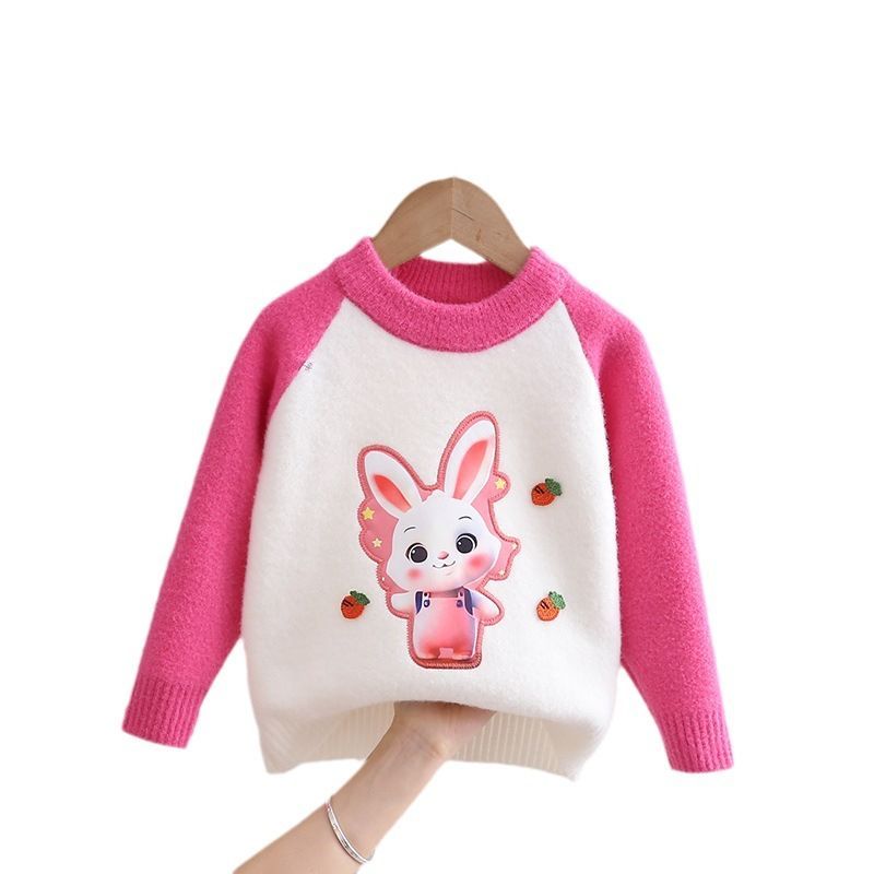 女童毛衣针织衫2023冬季新款加厚水貂绒儿童打底衫大童小兔子上衣
