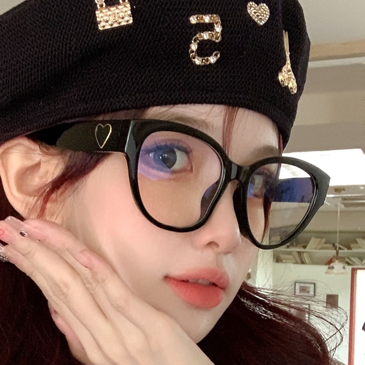 小香 Fann 貓眼愛心平光眼鏡架可配近視眼鏡顯臉小鏡框圓框熱推潮