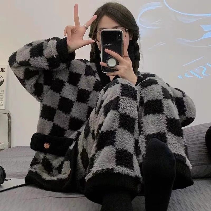 秋冬季珊瑚絨睡衣女士加絨加厚寬鬆卡通可愛法蘭絨家居服套裝冬天